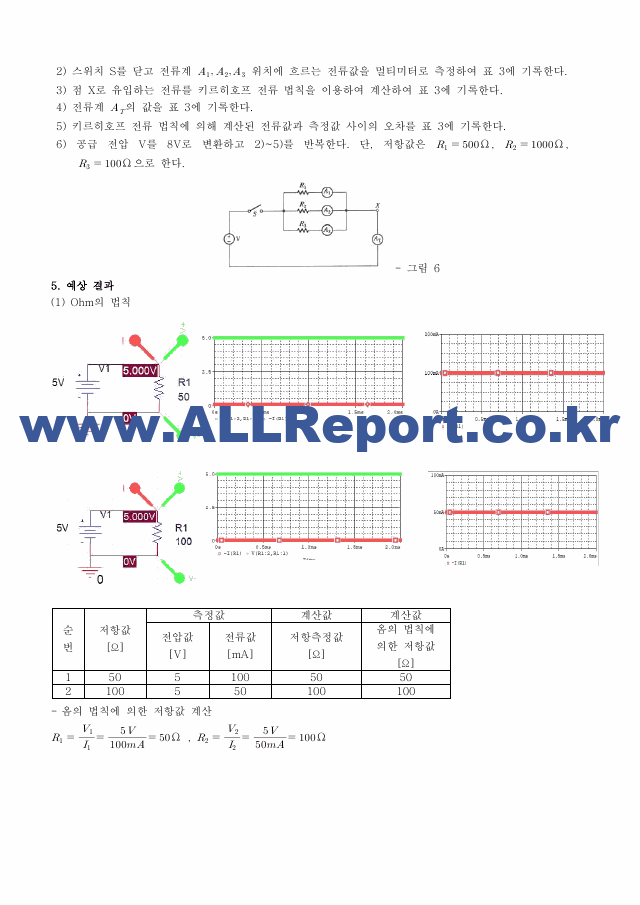 [기초전자전기실험1] A＋받은 옴의법칙,KCL,KVL 예비보고서 기초전자전기실험.pdf